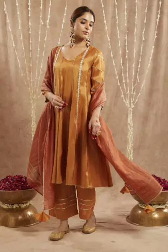 Amber floral gota tissue anarkali with wide leg pants