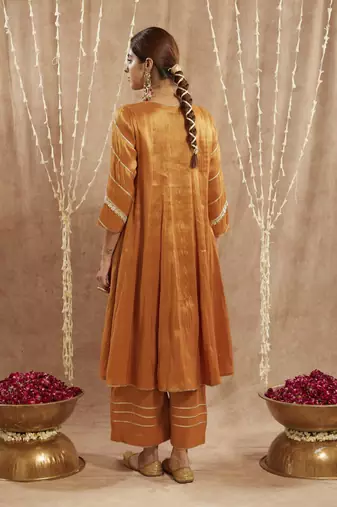 Amber floral gota tissue anarkali with wide leg pants
