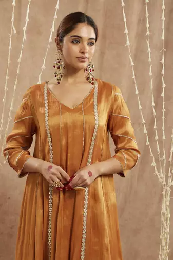 Amber floral gota tissue anarkali with wide leg pants