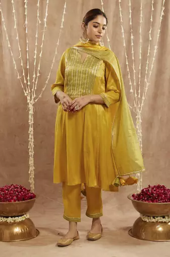 Sunshine yoke tissue anarkali with 
narrow pants