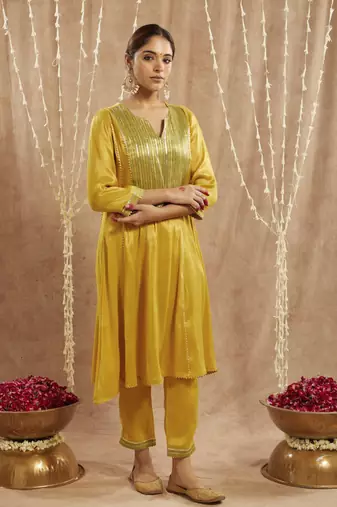 Sunshine yoke tissue anarkali with 
narrow pants