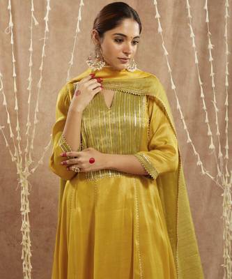 Sunshine yoke tissue anarkali with 
narrow pants 5