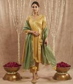 Golden scallop tissue angrakha with 
narrow pants