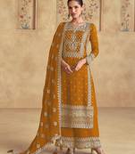 Faux georgette embroidered mustard trendy salwar kameez