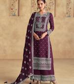 Faux georgette embroidered dark purple trendy salwar kameez