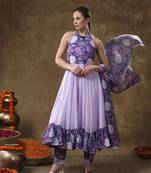 Meraki veena lavender muslin anarkali with organza dupatta