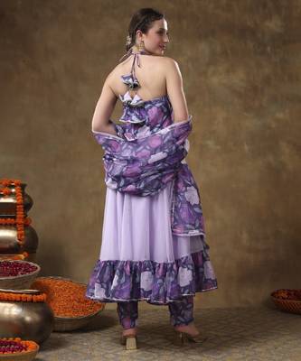 Meraki veena lavender muslin anarkali with organza dupatta 2