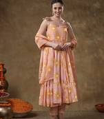 Meraki jannat peach frill muslin anarkali with organza dupatta