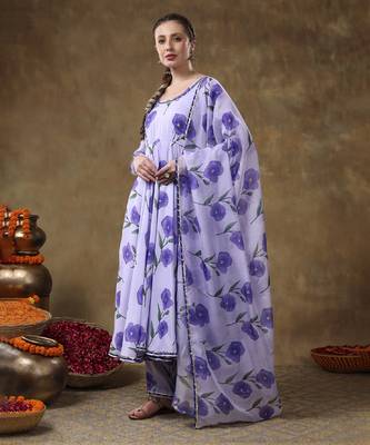 Meraki fida purple muslin anarkali with organza dupatta 1