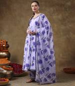 Meraki fida purple muslin anarkali with organza dupatta