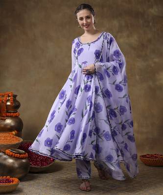Meraki fida purple muslin anarkali with organza dupatta 2