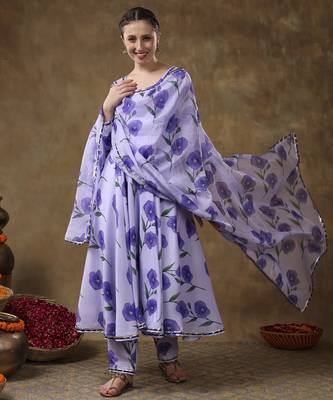 Meraki fida purple muslin anarkali with organza dupatta 3