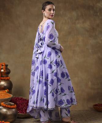 Meraki fida purple muslin anarkali with organza dupatta 4