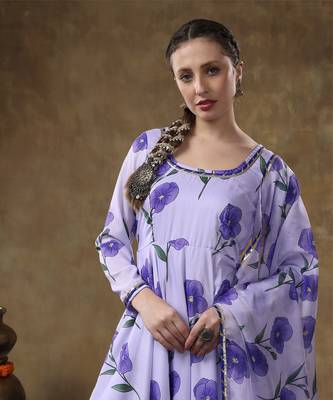 Meraki fida purple muslin anarkali with organza dupatta 5