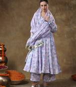 Meraki jiya lavender muslin floral print anarkali set with organza dupatta