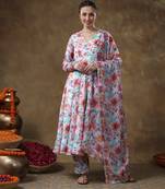 Meraki anam floral print muslin anarkali with organza dupatta