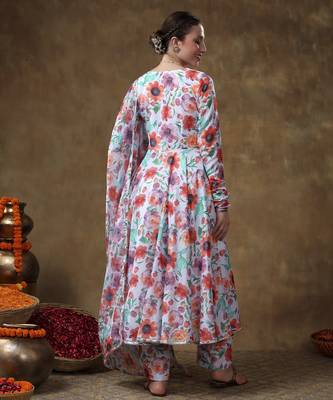 Meraki anam floral print muslin anarkali with organza dupatta 4