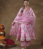 Meraki noor pink floral muslin gotta work anarkali set with organza dupatta