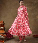 Meraki orange floral muslin anarkali set with organza dupatta