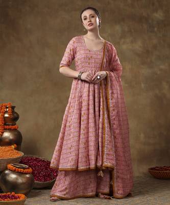 Meraki naila gotta lace work muslin angrakha set with plazo and organza dupatta 1