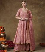 Meraki naila gotta lace work muslin angrakha set with plazo and organza dupatta