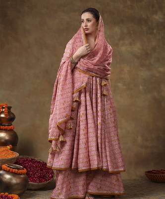 Meraki naila gotta lace work muslin angrakha set with plazo and organza dupatta 2