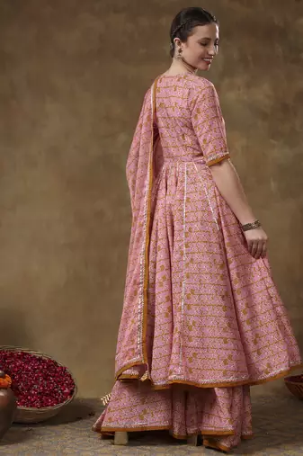Meraki naila gotta lace work muslin angrakha set with plazo and organza dupatta