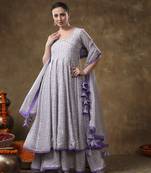 Meraki zeenat lavender floral print muslin angrakha and plazo set with organza dupatta