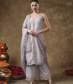 Meraki zeenat gotta lace work lavender floral kurta set with organza dupatta