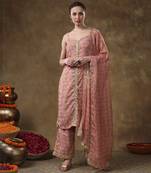 Meraki naila gotta lace work light brown kurta set with organza dupatta