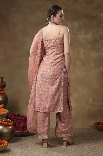 Meraki naila gotta lace work light brown kurta set with organza dupatta