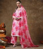 Meraki maya floral pink muslin kurta set with organza dupatta