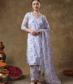 Meraki jiya lavender floral kurta set with organza dupatta