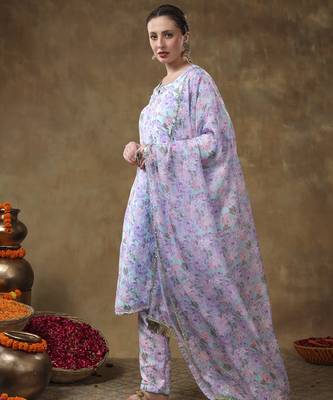 Meraki jiya lavender floral kurta set with organza dupatta 2