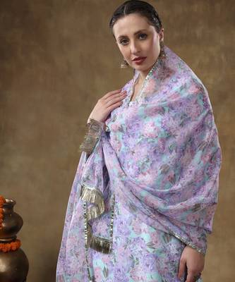 Meraki jiya lavender floral kurta set with organza dupatta 4