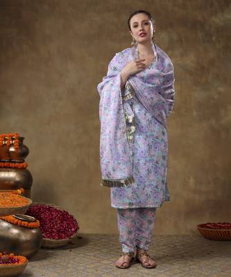 Meraki jiya lavender floral kurta set with organza dupatta 5