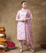 Meraki aamira pink floral muslin kurta set with organza dupatta