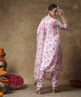 Meraki aamira pink floral muslin kurta set with organza dupatta 3