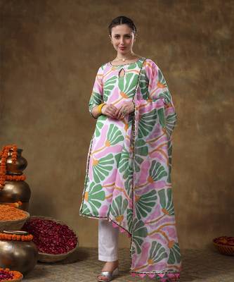 Meraki omera pink floral print muslin kurta set with organza dupatta 1