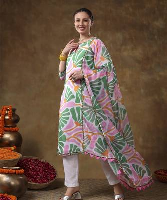 Meraki omera pink floral print muslin kurta set with organza dupatta 3