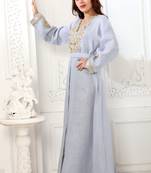 Powder Blue Linen Zari Work Kaftan