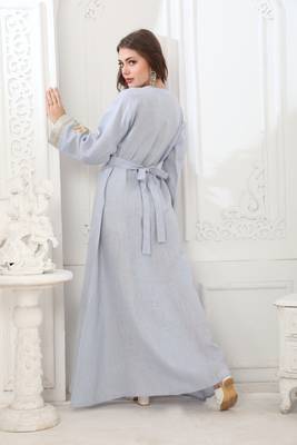 Powder Blue Linen Zari Work Kaftan  4