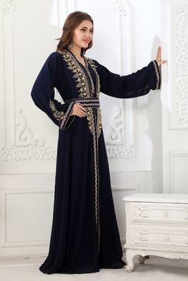 Royal Blue Georgette Cutdana Work Kaftan  2