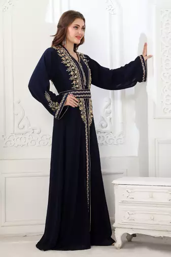 Royal Blue Georgette Cutdana Work Kaftan 