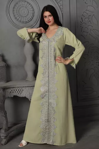 Light-green polyester kaftan