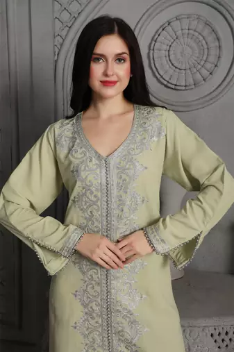 Light-green polyester kaftan