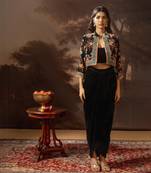 Black aarani embroidered drape skirt set