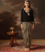 Black eraya embroidered drape skirt set