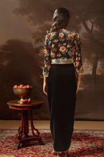 Black aarani embroidered drape skirt set