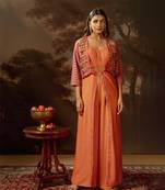 Red orani embroidered jumpsuit set